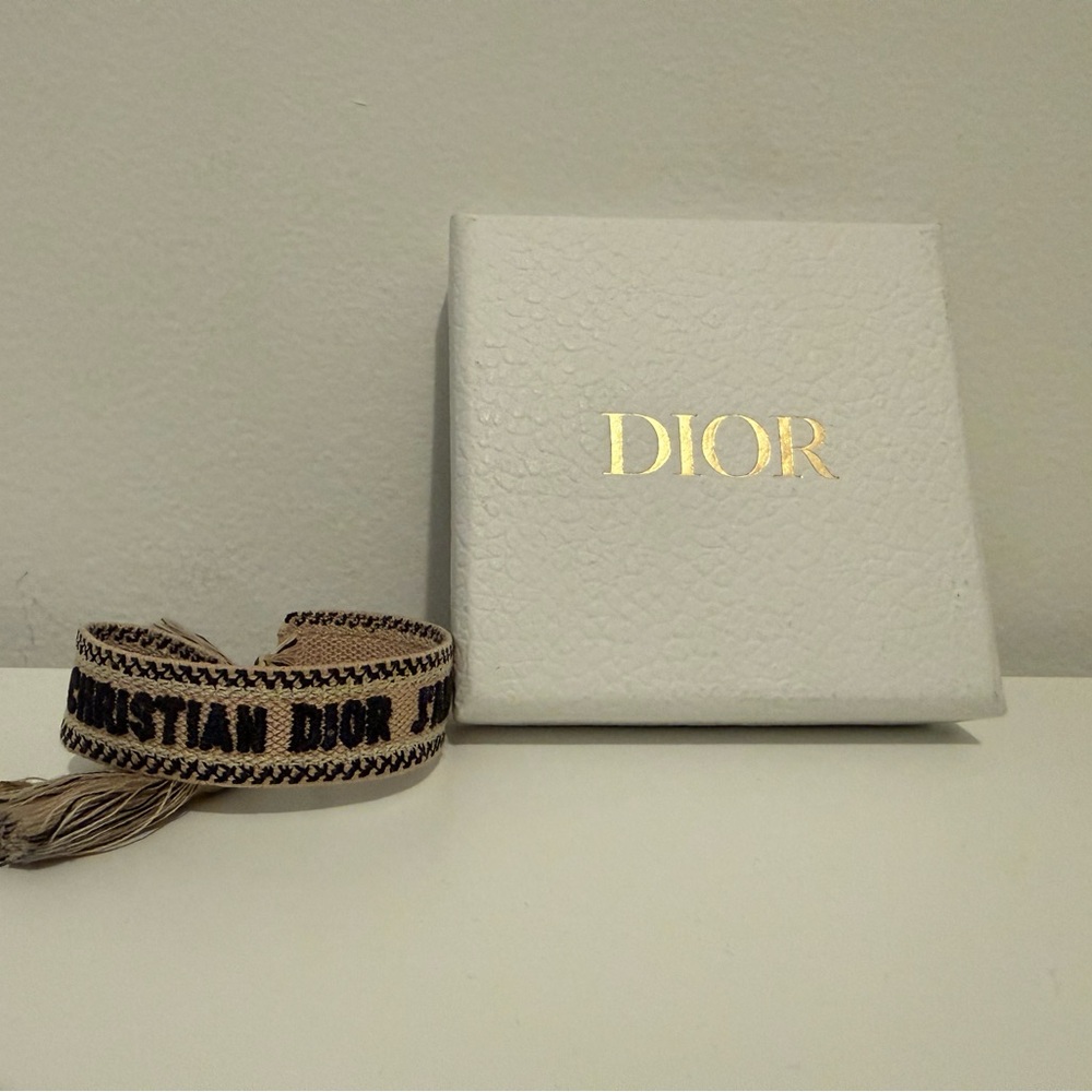 Dior Light Pink and Black Embroidered Logo Cuff Bracelet
